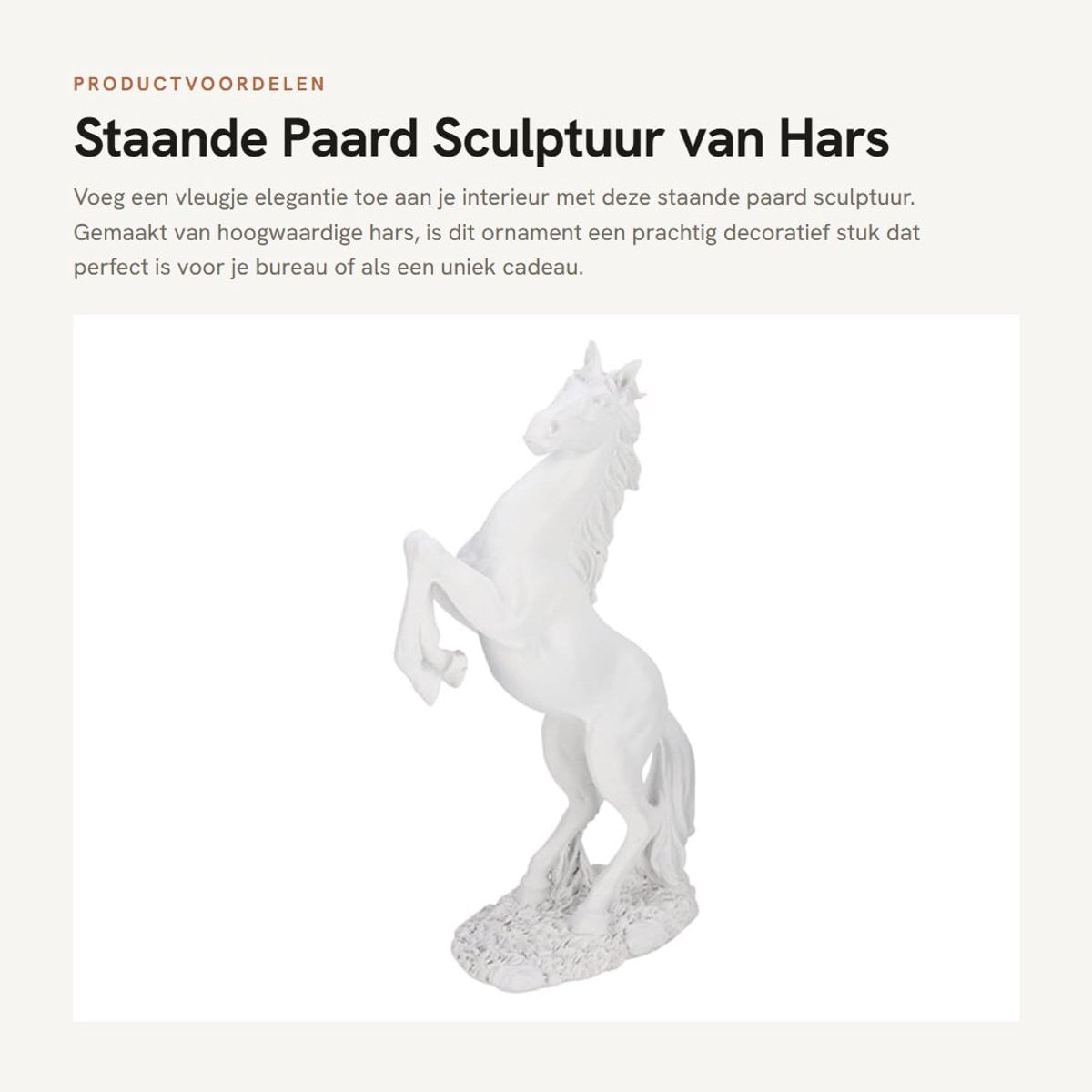 Dailygoods Paardstandbeeld van Hars - Europese Stijl Staande Sculptuur - Bureauornament - Breedte: 18 cm, Hoogte: 31,5 cm