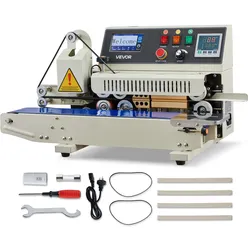 VEVOR Kontinuierliche Versiegelungsmaschine, 6–12 mm Siegelbreite, Horizontal, mit Tintendruck, Siegelmaschine, Temperatur & Geschwindigkeit einstellbar,  für 0,03–0,8 mm Plastiktüten