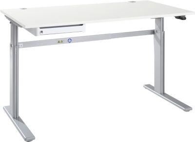 Schreibtisch STANDARD, elektrisch höhenverstellbar, B 1600 mm, weiß/weißaluminium + OrgaWork Schublade