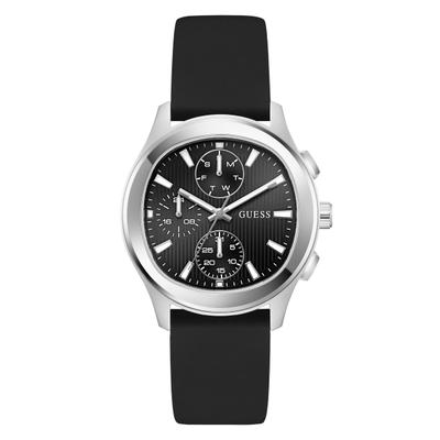 Multifunktionsuhr GUESS "PALMER", schwarz (schwarz, silberfarben), Armbanduhren, Herren, Quarzuhr, Armbanduhr, Herrenuhr, Silikonarmband, analog, Wochentag