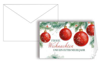 Weihnachtskarten "Frohe Weihnachten und ein gutes neues Jahr" 17 x 11,5 cm, glatter Karton mit Silberfolienprägung sowie Blindprägun, inklusive Einlegeblatt und Kuvert, 10 Stück