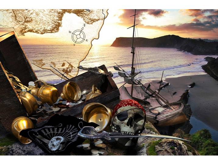 Fototapete PAPERMOON Piratenschatz , bunt, B:1,5m L:1,11m, Vlies, Tapeten, Fototapete
