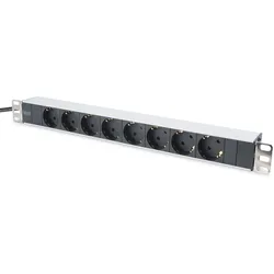 Digitus Steckdosenleiste mit Aluminiumprofil, 8-fach Schutzkontaktsteckdose, 2 m Zuleitung Schutzkontaktstecker