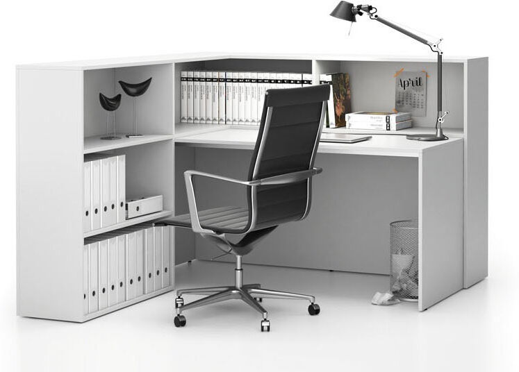 PLAN Büroschreibtisch-Set für rechte Ecke SEGMENT, mit 5 Einlageböden, weiß/weiß