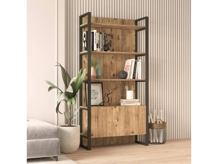 Bibliothèque de salon effet bois, 1 niche fermée JENA