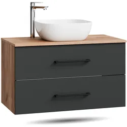 Planetmöbel LUX Waschtischunterschrank 90 cm mit Keramik Aufsatzwaschbecken 42 cm Weiß