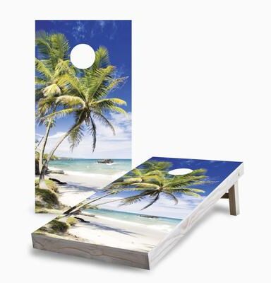 Skip's Garage Palm Tree Beach Cornhole Boards