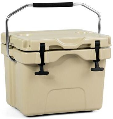 Costway 16 Quart 24-Can Capacity Insulated Ice Cooler with 2 Cup Holders-Khaki