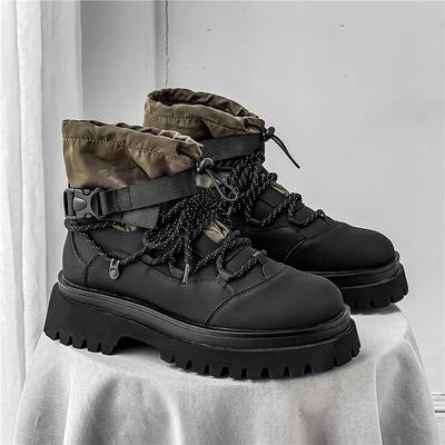 Men Platform Ankle Boots Fashion Strap Design Motorcycle Casual Outdoor Shoes black 6.5