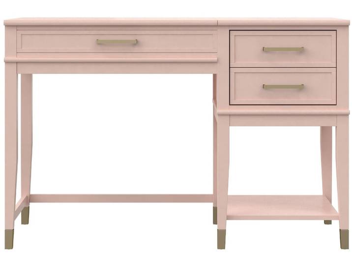 Schreibtisch DOREL HOME Westerleigh , rosa (rosa, goldfarben, rosa, goldfarben, rosa), B:117cm H:77cm T:51cm, Tische, Schreibtisch, höhenverstellbar, mit 2 Schublade, Beine Massivholz, Griffe aus Metall