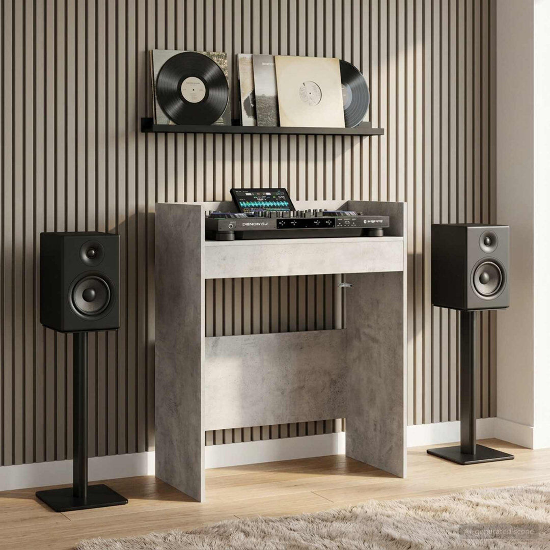 vidaXL DJ Table Engineered Wood Modern Audio Table Music Workspace DJ Setup Home Concrete Grey 102cm H x 62cm W x 45cm D