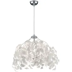 Hängeleuchte Pendellampe Deckenlampe Wohnzimmerleuchte Esszimmerlampe, Metall Chrom weiß Blätter, 1x E27, H 150 cm