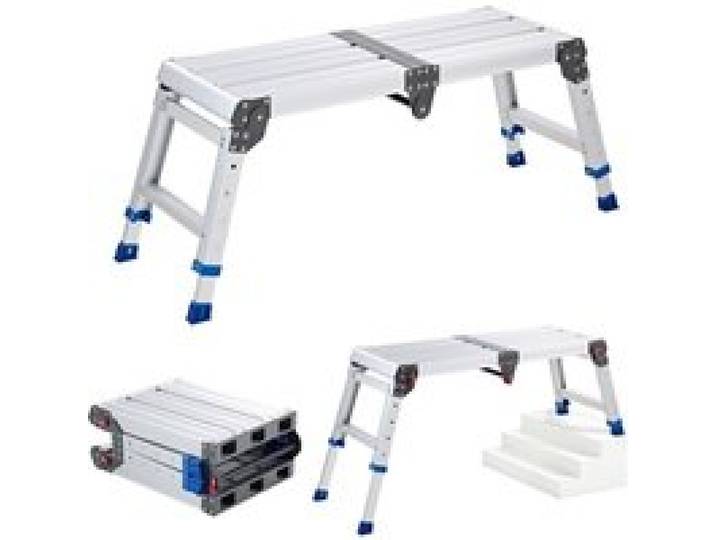 VEVOR Arbeitsplattform 851x305mm, Klappbare Arbeitsbühne aus Alu mit 226,8kg Tragkraft, 360-508mm Höhenverstellbare Laufbühne mit Sicherheitsverriegelung, Tragbare Stufenleiter für Haus Werkstatt