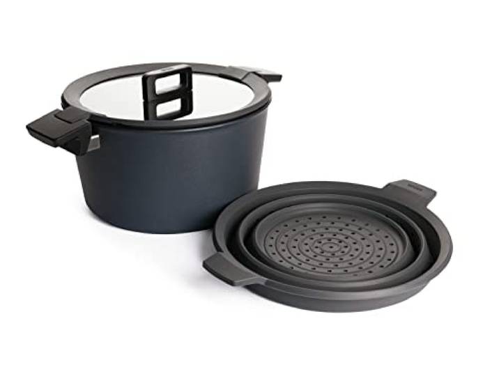 Woll Concept Plus Kochtopf mit Deckel und Silikoneinsatz, Ø 28 cm, 15,5 cm hoch, 7,5l - Geeignet für Ceran, Gas, Elektro, Halogen - Nicht induktionsfähig, backofenfest bis zu 250°, anthrazit