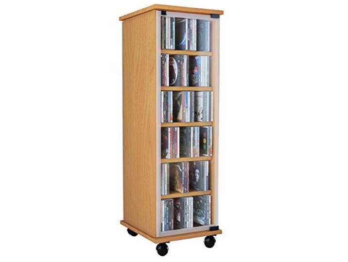 VCM Valenza houten CD DVD stand rek kast staand rek wielen draaibaar Valenza glazen deur beuken