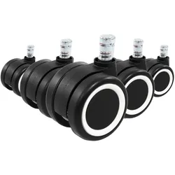hjh OFFICE 5x Hartbodenrollen ROLO COLOR 60 11mm / 60mm Büro-Stuhl-Rollen für Hartböden (5er Pack) schwarz/weiß