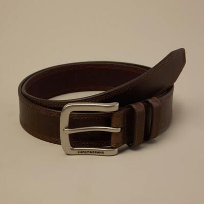Lucky Brand Triple Needle Stitch Leather Belt - Men's Accessories Belts in Brown, Size 42