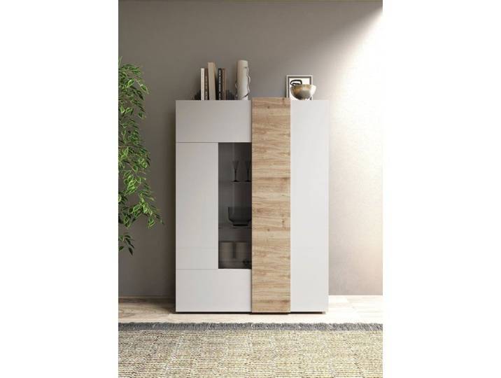 Vitrine Gorizia Dmora en Bois Mélaminé Blanc Brillant 121x44x169h cm