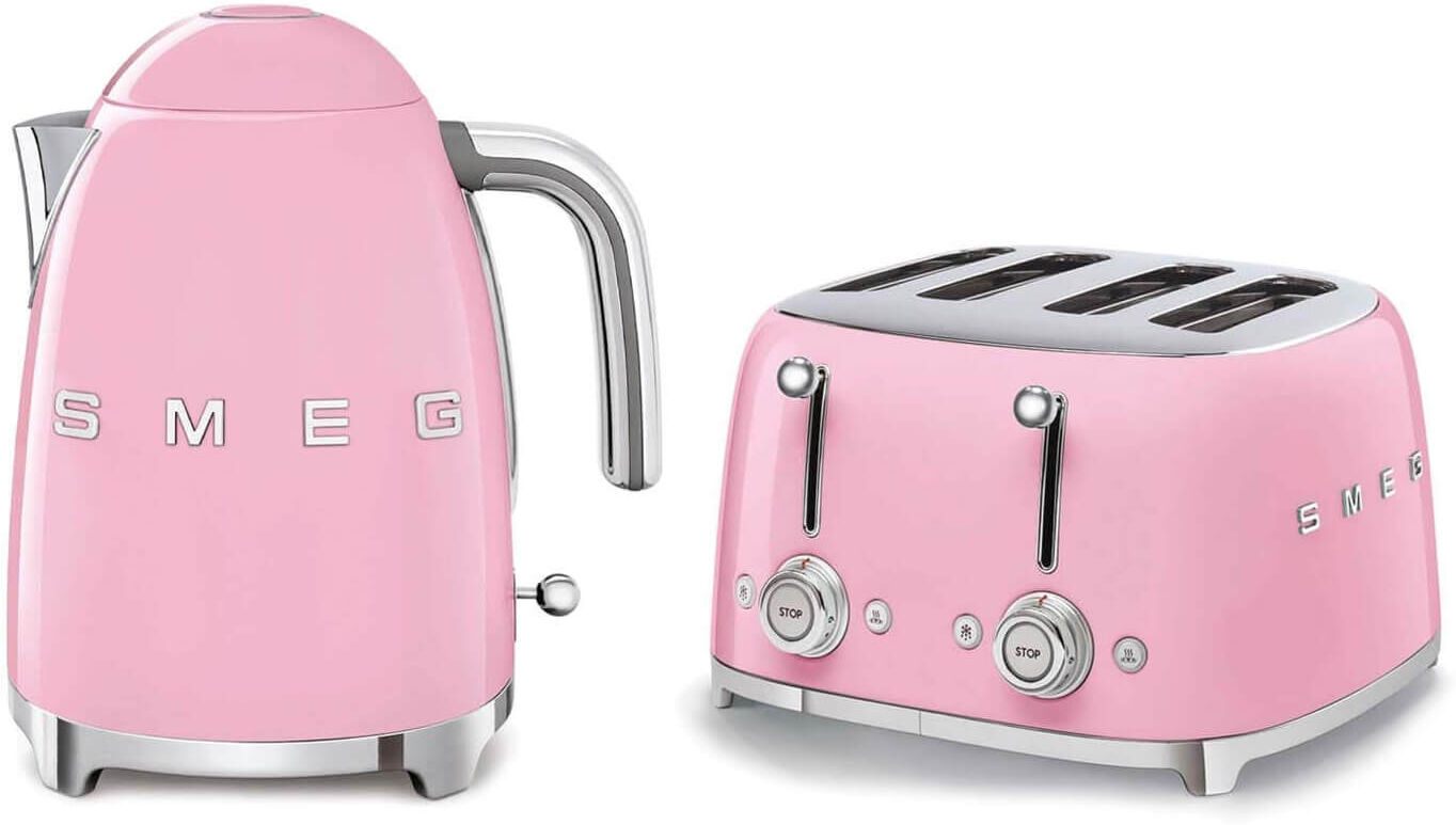 Smeg Jug Kettle & 4 Slice Toaster Set - Pink