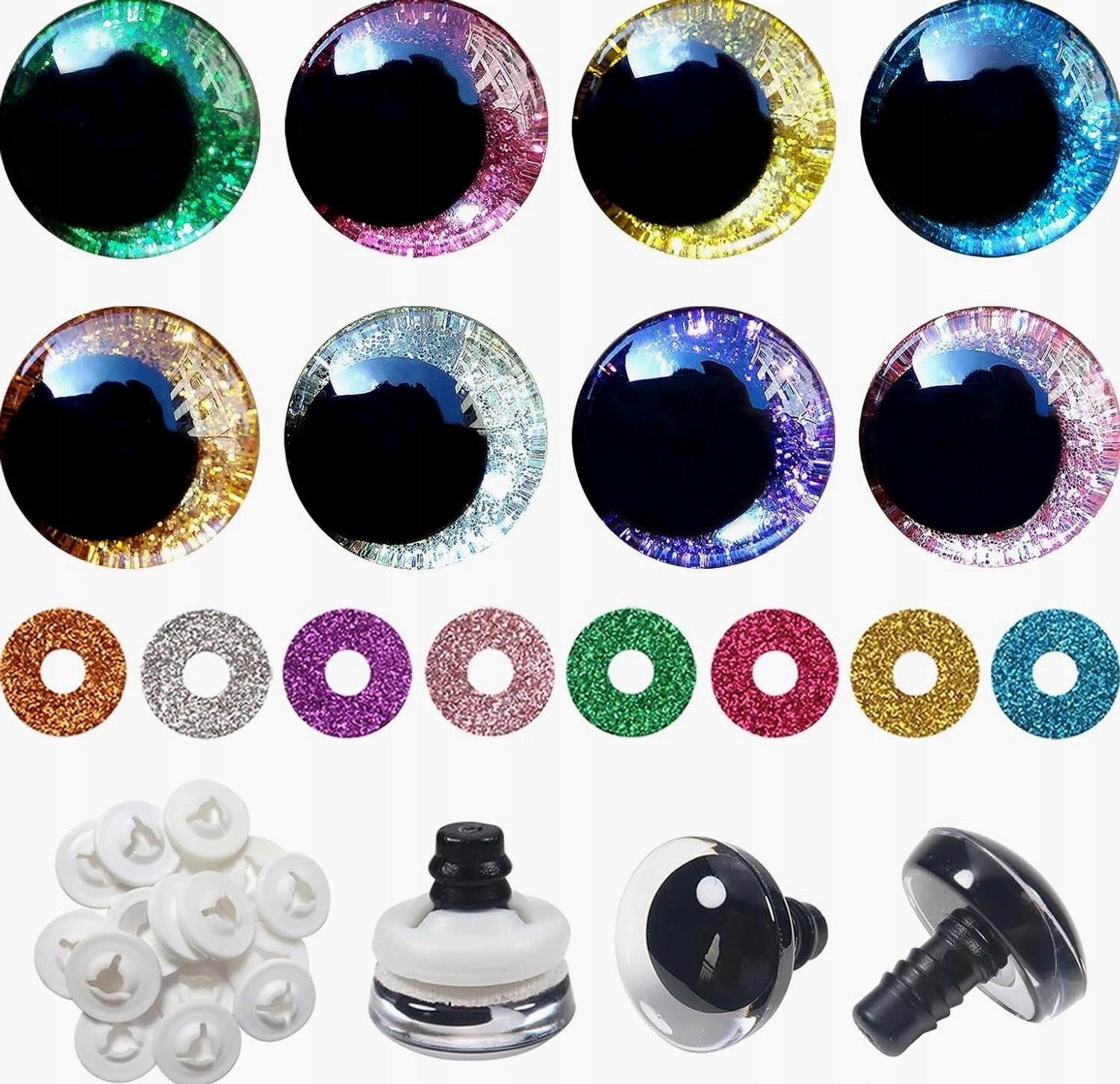 32x Glitter Ogen voor Poppen 25mm met Sluitringen - Veilig & Kleurrijk