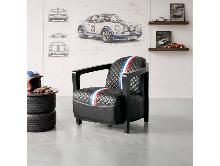 Fauteuil club en cuir véritable - Racing design