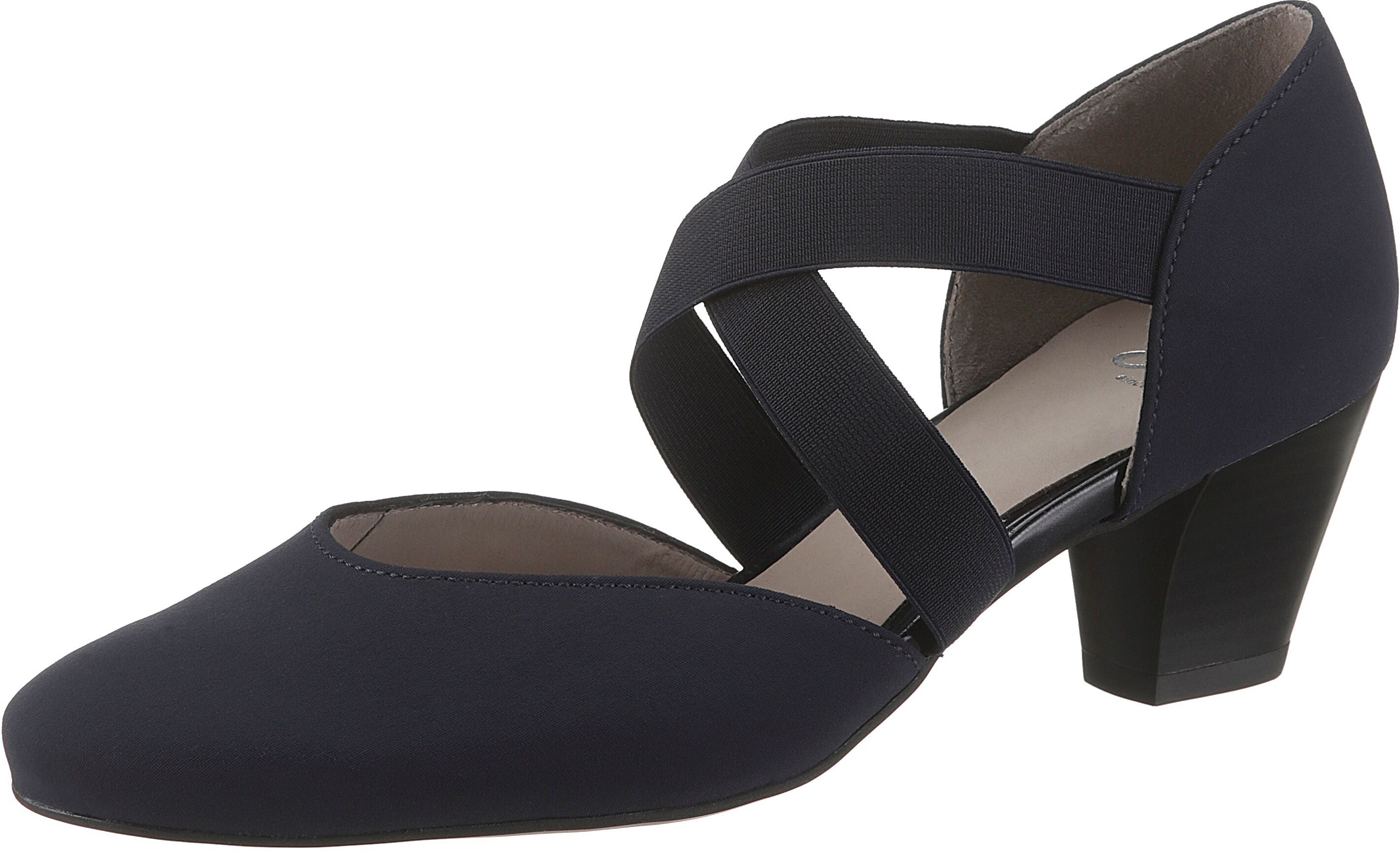 Spangenpumps ARA "TOULOUSE", Damen, Gr. 2,5, Leder, blau (dunkelblau), Textil, unifarben, Schuhe Spangenpumps, Abendschuh, Festtagsschuh, Trichterabsatzmit elastischen Riemchen dunkelblau 2,5, Leder