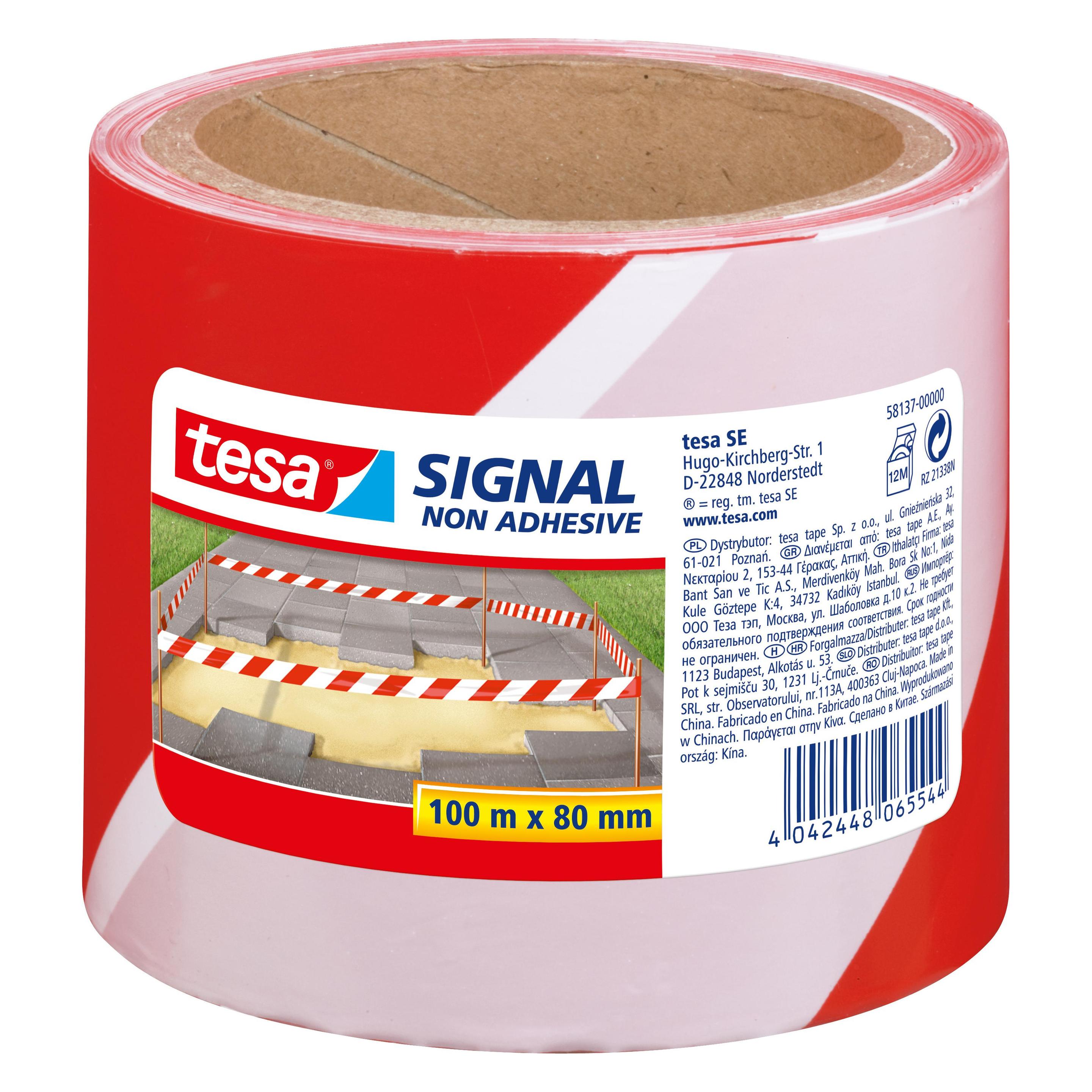 tesa Signal Absperrband, nicht klebendes Warnband zur Abgrenzung von Gefahrenbereichen (80 mm) (58137-00000-00)