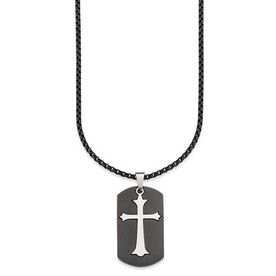 Kette mit Anhänger BRUNO BANANI "Schmuck Geschenk Halskette Kreuz Venezianerkette Silber Schwarz", schwarz (edelstahlfarben, schwarz), Halsketten, Herren, Edelstahl, L: 55 B: 3mm, Dog-Tag-Kette, B:3mm