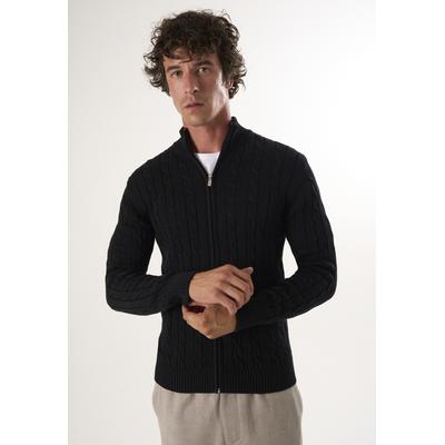 Strickjacke FELIX HARDY "Strickjacke mit Zopfmuster", Herren, Gr. S, schwarz, 100% Baumwolle, Strickjacken Strickjacke