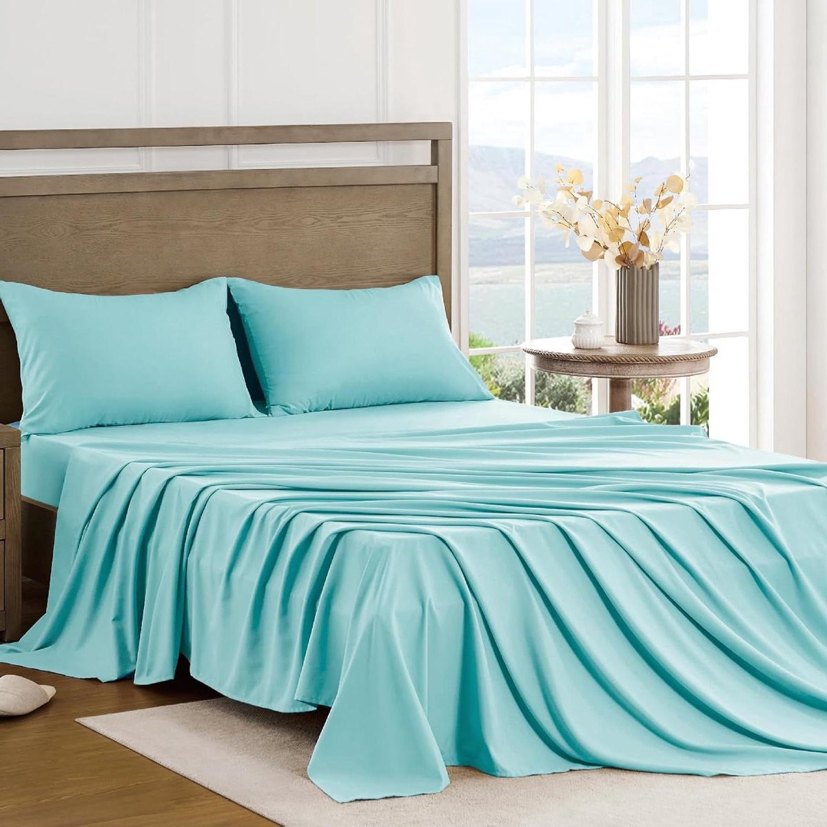4-delige geborstelde microvezel lakenset Full - Spa Blauw