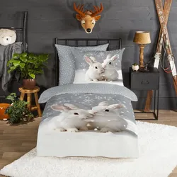 Traumschlaf Flanell Bettwäsche Kuschelkaninchen 140x200 cm + 70x90 cm - grau