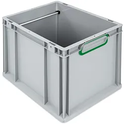 PROREGAL Hängeregisterbox NextGen, HxBxT 32x30x40cm, 30 Liter, Griffe grün geschlossen, Grau, Eurobehälter, Transportbox, Transportbehälter