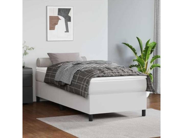 KGHFDVB Bett Weiß 203 x 80 x 35 cm aus Holzwerkstoff Kunstleder Kunstleder mit 75% Polyvinylchlorid, Sperrholzlatten für gleichmäßige Gewichtsverteilung, fürs Schlafzimmer, Matratze nicht