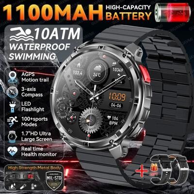 Uplift Treasures T Rex 3 Pro GPS Smartwatch With 1100mAh Battery black Steel B 2a 1100mah Battery