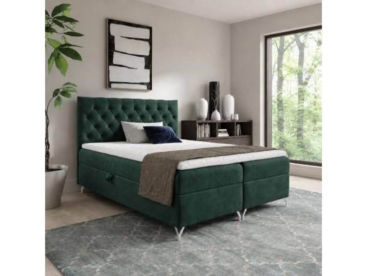 Home Collective Elegantes Polsterbett und Doppelbett, praktischer Stauraum, weicher Samtstoff, Knopfheftung, stilvolle Metallfüße