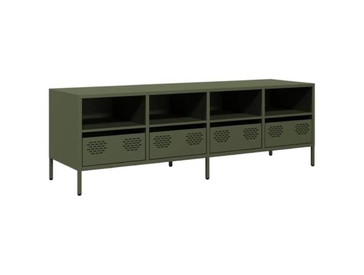 KUPTYERFG TV-Schrank Olivgrün 135x39x43,5 cm Metall Lowboard Industrie Lowboard für Wohnzimmer und Schlafzimmer mit 4 Fächern, 4 Schubladen und verstellbaren Füßen.