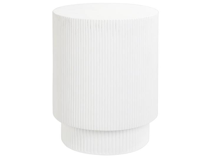 BELIANI Beistelltisch Weiß Leichtbeton und Glasfaser Rund ⌀ 35 cm Lamellen Optik Modern Outdoor Couchtisch Wohnzimmer Ausstattung Möbel