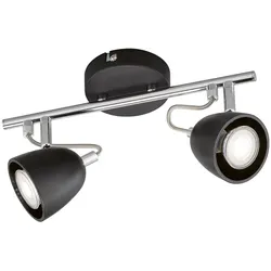 Deckenleuchte Metall schwarz Deckenstrahler 2flammig Deckenlampe zwei Strahler, schwenkbar, chrom, 2x LED 4W 320Lm warmweiß, LxBxH 30x10x16 cm
