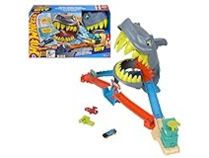 Hot Wheels Coffret de jeu City Shark Chomp Beach et voiture miniature à l'échelle 1:64