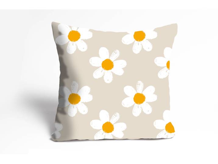Dekokissen QUEENCE Levke , beige (beige, bedruckt), B:40cm L:40cm, Polyester, Dekokissen_Sitzkissen_Kissenhüllen, Dekokissen, mit Gänseblümchen