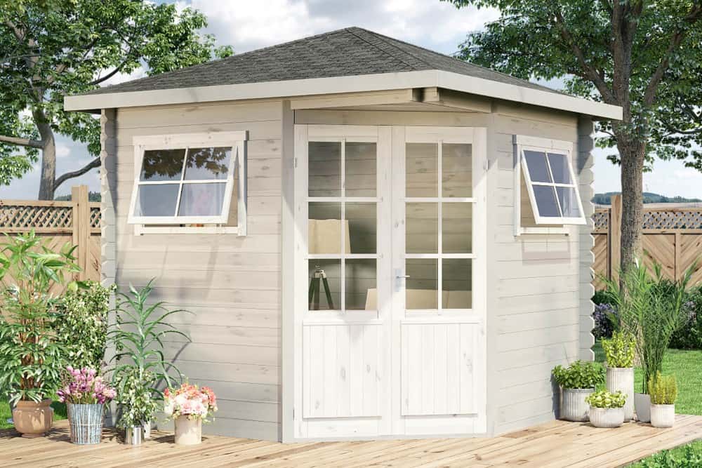 Alpholz 5-Eck Gartenhaus Sunny-B 269x269cm Naturbelassen 28mm Wandstärke