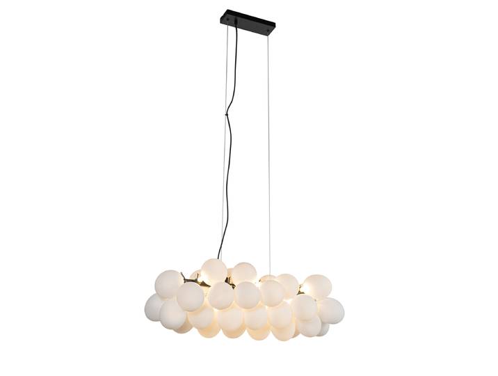 Suspension noire avec verre opale 8 lumières oblongue - Uvas