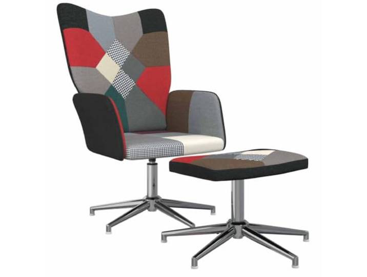 HEFZGDB Relaxsessel mit Hocker Patchwork Stoff Dunkel 360 Grad Schwenkbar Bequem Polsterung Stahlgestell Stabil Langlebig Ergonomisch