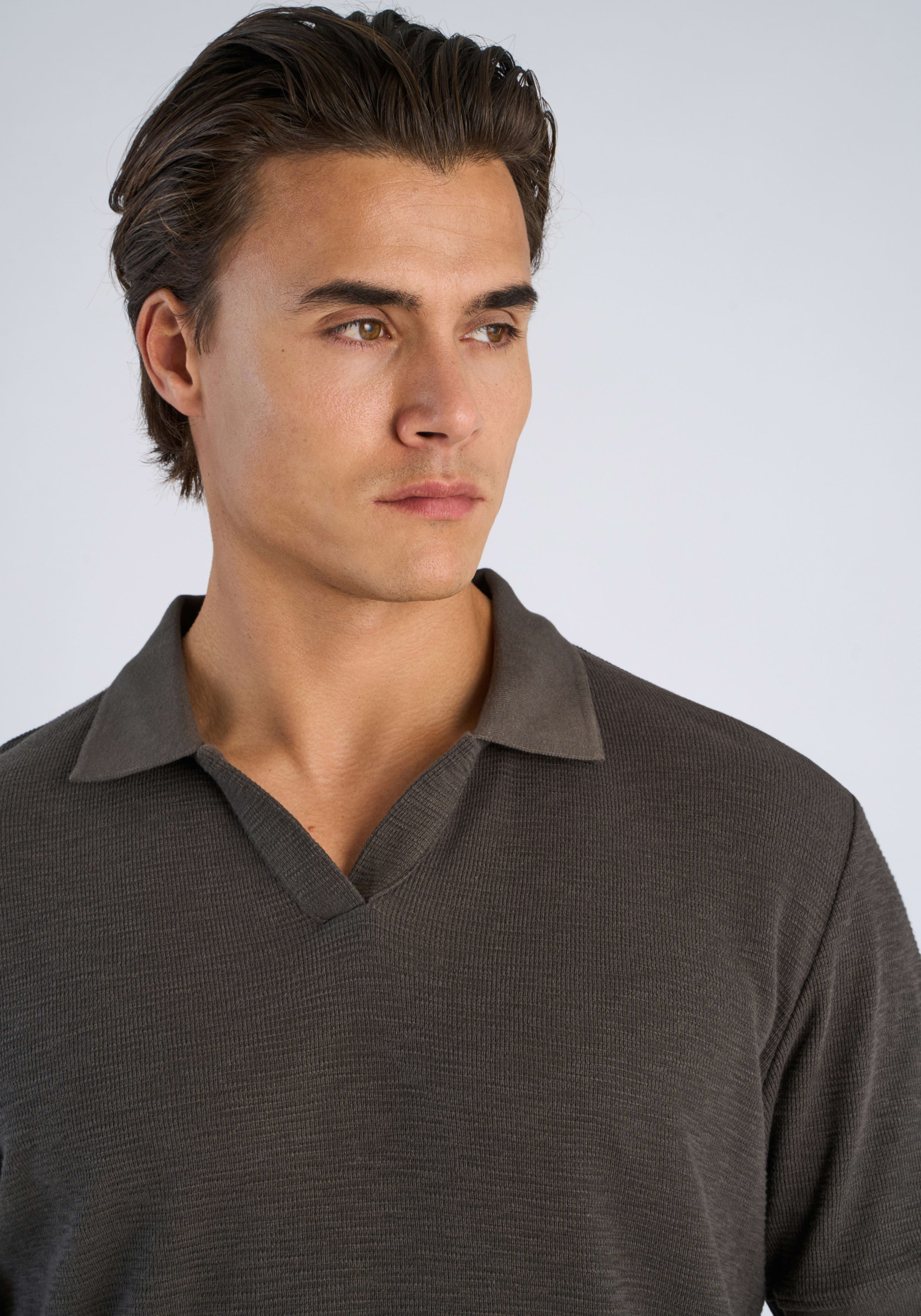 Kurzarmshirt LINDBERGH, Herren, Gr. L, braun (ebony braun), Piqué, Obermaterial: 100% Baumwolle, unifarben, regular fit hüftbedeckend, V-Ausschnitt, elastischer Bund, Shirts Kurzarmshirt, mit Polokragen