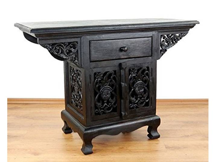 livasia Asiatischer Schrank aus Massivholz – 70x40x100cm – Handgeschnitztes Sideboard aus Akazienholz, Kommode mit Einzigartigem Design, Nachhaltig & hochwertig