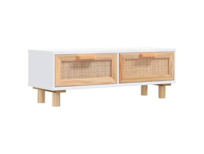 Couchtisch, weiß, 80 x 40 x 30 cm, Holz, Kiefer mit Schubladen aus Rattan