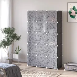 OKWISH Kleiderschrank Regalsystem 111x47x183 cm Schwarz mit 11 Würfeln zwei Kleiderstangen modular steckbar Metallrahmen Kunststoff Stauraum
