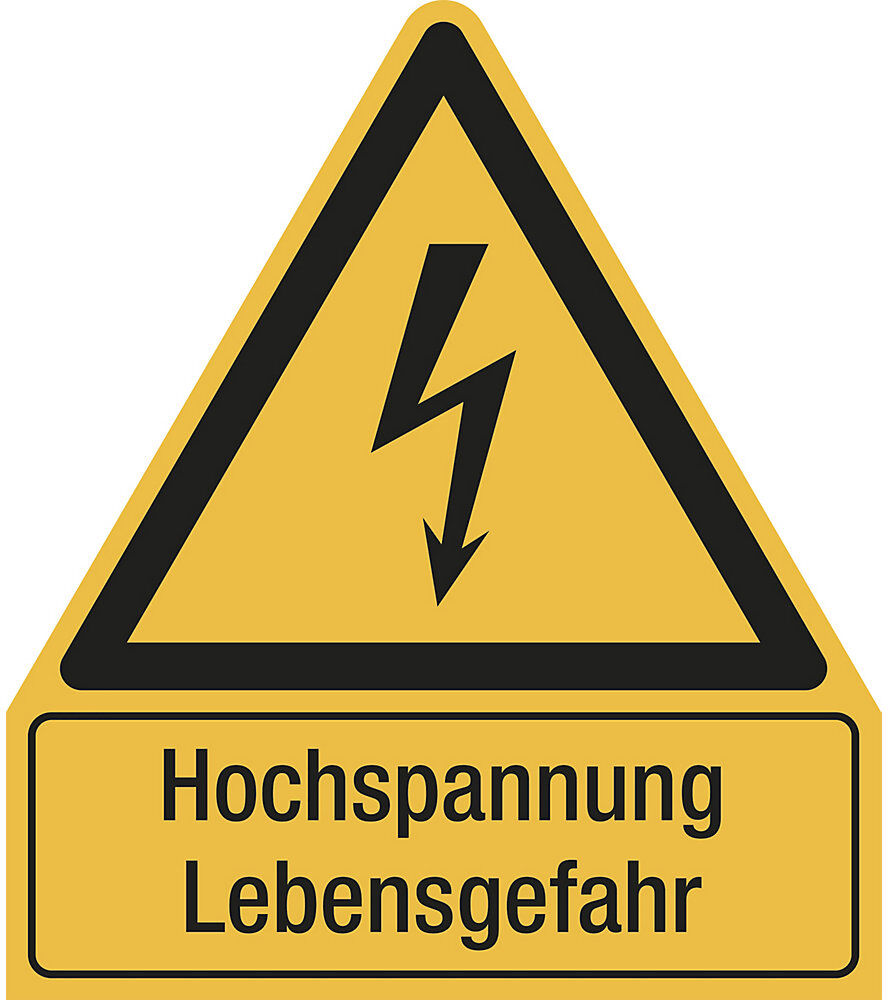 kaiserkraft Kombischilder mit Text für Warnkennzeichen, Hochspannung Lebensgefahr, dreieckig, VE 10 Stk, Folie, LxH 210 x 240 mm