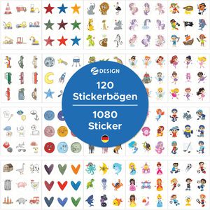 Zweckform Sticker Z-Design 51027, Kinder, verschiedene Themen, Papier, 1.080 Aufkleber, 1080 Stück
