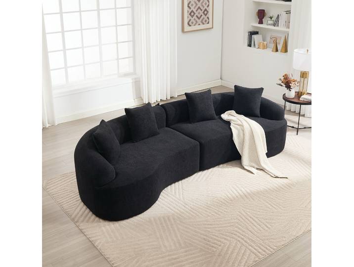 Canapé 4 Places Courbé 275x115x63 Cm Noir\, Modulable En Chenille\, Sans Montage Meubliv